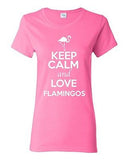 Ladies Keep Calm And Love Flamingos Birds Animal Lover Wild Funny T-Shirt Tee