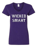 V-Neck Ladies Wicked Smaht Genius Smart Nerd Boston Parody Funny T-Shirt Tee
