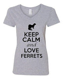V-Neck Ladies Keep Calm And Love Ferrets Cute Cat Animal Lover Funny T-Shirt Tee