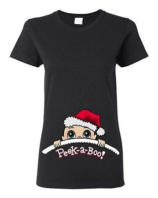 Baby Santa Christmas Peek A Boo Cute Babies Novelty Ladies DT T-Shirt Tee