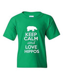 Keep Calm And Love Hippos Animals Novelty Statement Youth Kids T-Shirt Tee