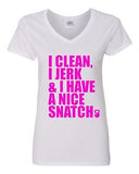 V-Neck Ladies I Clean I Jerk & I Have a Nice Snatch Kettlebell Gym T-Shirt Tee