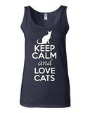 Junior Keep Calm And Love Cats Animal Lover Graphic Sleeveless Tank Tops