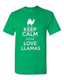 Keep Calm And Love Llamas Animals Novelty Statement Graphics Adult T-Shirt Tee