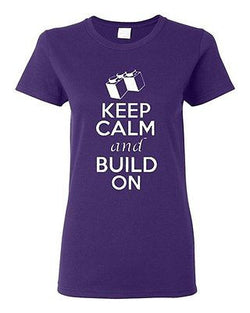 Ladies Keep Calm And Build On Construct Bricks Block Funny Humor T-Shirt Tee