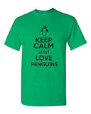 Keep Calm And Love Penguins Birds Novelty Statement Graphics Adult T-Shirt Tee