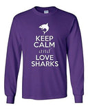 Long Sleeve Adult T-Shirt Keep Calm and Love Sharks Great White Shark Fish Ocean