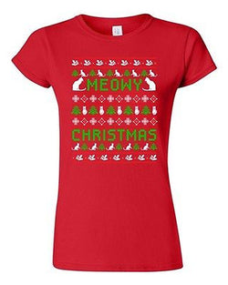 Junior Meowy Christmas Ugly Xmas Cat Meow Pets Kitten Funny Humor DT T-Shirt Tee