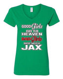 V-Neck Ladies Good Girls Go To Heaven Bad Girls Ride With Jax Funny T-Shirt Tee