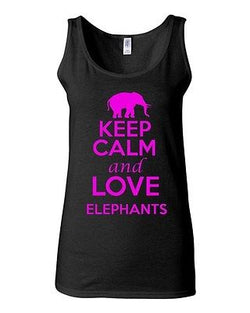 Junior Keep Calm And Love Elephants Animal Lover Graphic Sleeveless Tank Tops