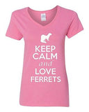 V-Neck Ladies Keep Calm And Love Ferrets Cute Cat Animal Lover Funny T-Shirt Tee