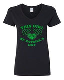 V-Neck Ladies This Girl Loves St. Patrick's Day Beer Shamrock Funny T-Shirt Tee