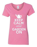 V-Neck Ladies Keep Calm And Garden On Gardening Flower Plants Funny T-Shirt Tee