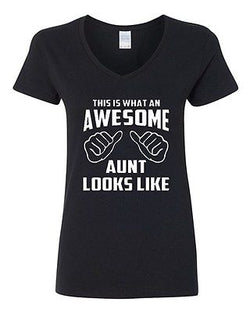 V-Neck Ladies This Is What An Awesome Aunt Looks Like Auntie Funny T-Shirt Tee