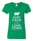 V-Neck Ladies Keep Calm And Love Cows Milk Farm Animal Lover T-Shirt Tee