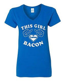 V-Neck Ladies This Girl Loves Bacon Food Breakfast Exercise Funny T-Shirt Tee