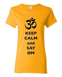 Ladies Keep Calm And Say Om Yoga Hindu Sanskrit Symbol Religion DT T-Shirt Tee