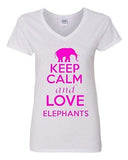 V-Neck Ladies Keep Calm And Love Elephants Jungle Animal Lover T-Shirt Tee