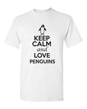 Keep Calm And Love Penguins Birds Novelty Statement Graphics Adult T-Shirt Tee