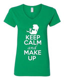 V-Neck Ladies Keep Calm And Make Up On Beauty Pretty Fashion Funny T-Shirt Tee