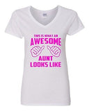 V-Neck Ladies This Is What An Awesome Aunt Looks Like Auntie Funny T-Shirt Tee