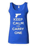 Junior Keep Calm And Carry One Gun Pistol Novelty Statement Graphics Tank Top