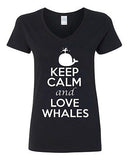 V-Neck Ladies Keep Calm And Love Whales Fish Sea Ocean Animal Lover T-Shirt Tee