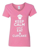 V-Neck Ladies Keep Calm And Eat Cupcake Cake Dessert Sweets Funny T-Shirt Tee
