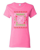 Ladies Merry Pitmas Dog Pitbull Dog Animals Ugly Christmas Funny DT T-Shirt Tee