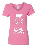 V-Neck Ladies Keep Calm And Love Cows Milk Farm Animal Lover T-Shirt Tee