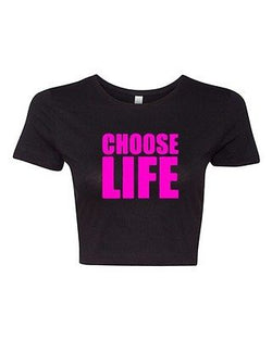 Crop Top Ladies Choose Life Wham 80's Cool Retro Funny Humor T-Shirt Tee