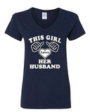 V-Neck Ladies This Girl Loves Her Husband Wife Funny Humor T-Shirt Tee