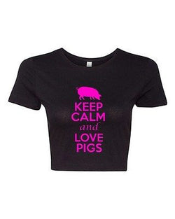 Crop Top Ladies Keep Calm and Love Pigs Boar Meat Lover Animal Funny T-Shirt Tee
