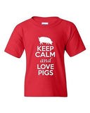 Keep Calm And Love Pigs Animals Novelty Statement Youth Kids T-Shirt Tee