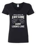 V-Neck Ladies This Is What An Awesome Aunt Looks Like Auntie Funny T-Shirt Tee