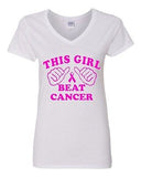 V-Neck Ladies This Girl Beat Cancer Motivate Fight Survivor T-Shirt Tee