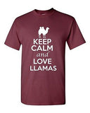 Keep Calm And Love Llamas Animals Novelty Statement Graphics Adult T-Shirt Tee