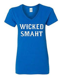 V-Neck Ladies Wicked Smaht Genius Smart Nerd Boston Parody Funny T-Shirt Tee