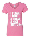 V-Neck Ladies I Clean I Jerk & I Have a Nice Snatch Kettlebell Gym T-Shirt Tee