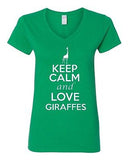 V-Neck Ladies Keep Calm and Love Giraffes Animal Lover Jungle Funny T-Shirt Tee