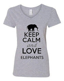 V-Neck Ladies Keep Calm And Love Elephants Jungle Animal Lover T-Shirt Tee