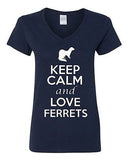 V-Neck Ladies Keep Calm And Love Ferrets Cute Cat Animal Lover Funny T-Shirt Tee
