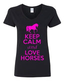 V-Neck Ladies Keep Calm And Love Horses Donkey Ride Animal Lover T-Shirt Tee