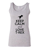 Junior Keep Calm And Love T-Rex Dinosaur Dino Animal Lover Sleeveless Tank Tops