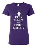 Ladies Keep Calm And Fight Obesity Workout Gym Exercise Funny Humor T-Shirt Tee