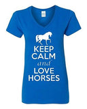 V-Neck Ladies Keep Calm And Love Horses Donkey Ride Animal Lover T-Shirt Tee