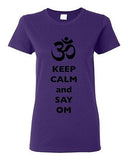 Ladies Keep Calm And Say Om Yoga Hindu Sanskrit Symbol Religion DT T-Shirt Tee