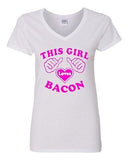 V-Neck Ladies This Girl Loves Bacon Food Breakfast Exercise Funny T-Shirt Tee