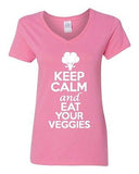 V-Neck Ladies Keep Calm And Eat Your Veggies Vegetables Green Funny T-Shirt Tee