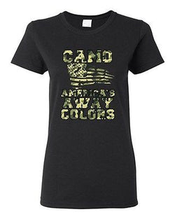 Ladies Camo America's Away Colors USA Patriotic Nation Country DT T-Shirt Tee